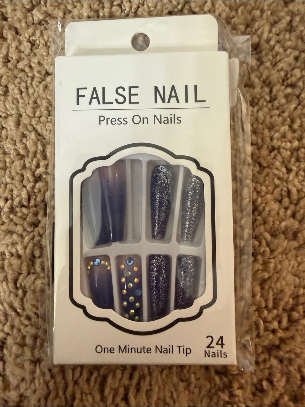 False Nail Press-On Nails - Black Glitter & Rhinestone Set